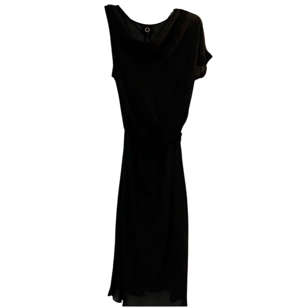 Y2K Poleci Silk Slip Chiffon Cowl Drape Overlay Asymmetrical Sleeveless Dress M